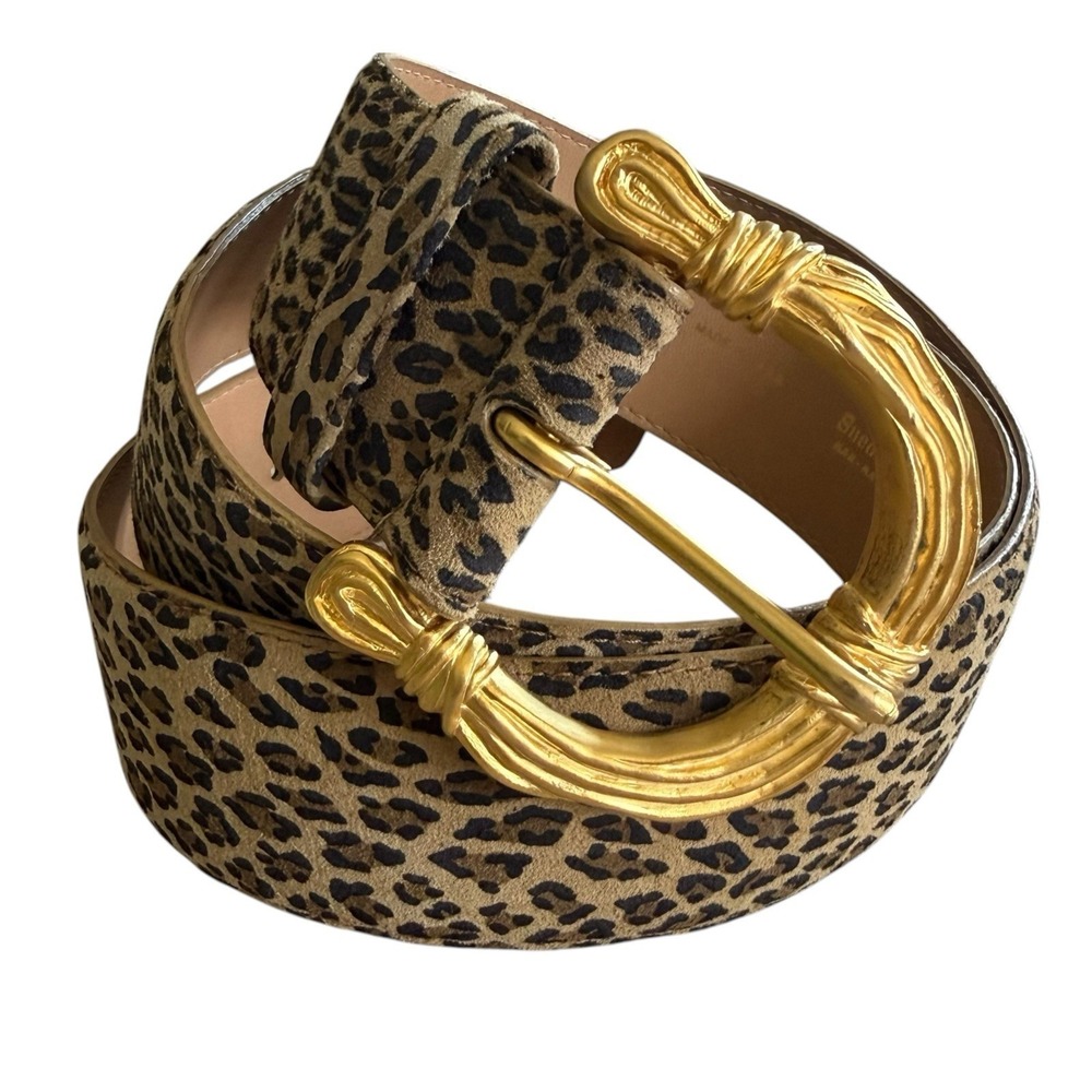 VTG 90s Y2K Cheetah Leopard Wide Belt Gold Buckle Sueded Pigskin XXL Ann Taylor